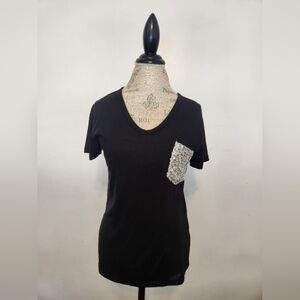 Beulah Black Sequin Short Sleeve Tee Large